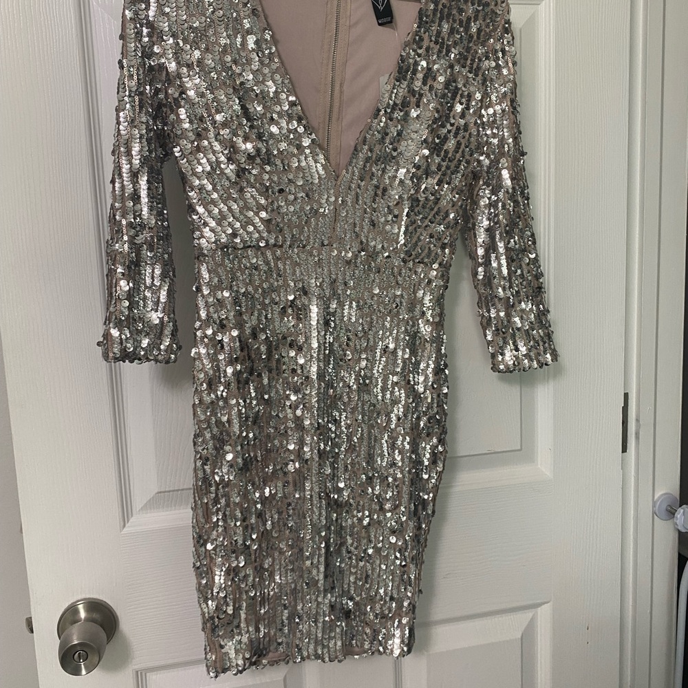 Silver and nude sequin dress